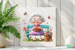 Gardening Grandma with Flowers PNG Clipart Product Image 2