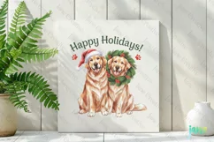 Happy Holidays Golden Retriever Dog Wreath Clipart Product Image 3