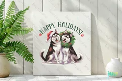Happy Holidays Husky Sibir Dog Wreath Clipart Product Image 2
