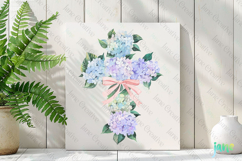 Spring Hydrangea clusters Cross Coquette Bow Clipart Product Image 2