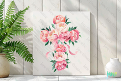 Spring Peonies Cross Coquette Bow Clipart Product Image 2