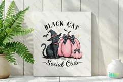 Halloween Pink Black Cat Social Club Sublimation Png Product Image 2