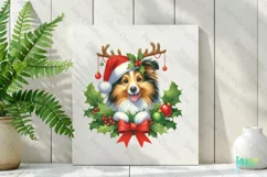Christmas Shetland Sheepdog Dog Peeking Clipart Product Image 2