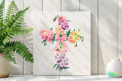 Spring Snapdragons Cross Coquette Bow Clipart Product Image 2