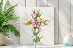 Spring Tulips Cross Coquette Bow Clipart Product Image 2