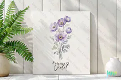 February - Watercolor Violet Birth Month Flower Clipart Product Image 2