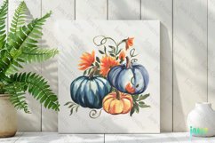 Watercolor Pumpkin Blue Fall Clipart Product Image 2