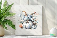 Watercolor Pumpkin Blue Fall Clipart Product Image 2