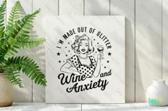 Wine And Anxiety Vintage Girl Quotes Clipart Product Image 2