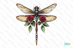 Dragonfly And Rose Flowers Tatoo Clipart Product Image 1