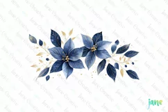 Blue And Gold Christmas Poinsettia Flower Clipart Product Image 1