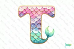 Mermaid Birthday Letter T PNG Clipart Product Image 1