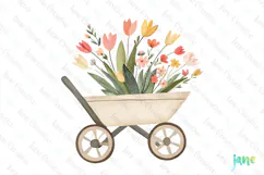 Gardening Girl Wheelbarrow Sublimation Clipart Product Image 1