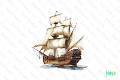 Watercolor Pirate Ship Clipart Product Image 1
