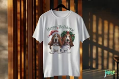 Happy Holidays Basset Hound Dog Wreath Clipart Product Image 3