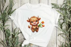 Cute Highland Cow And Tulip Flower Clipart Product Image 3