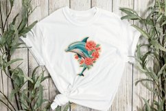 Vintage Dolphin With Rose Flowers Clipart Product Image 3