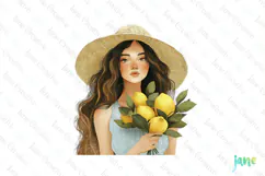 Watercolor Lemon Girl Clipart PNG File Product Image 1