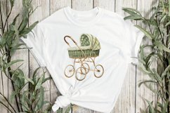 Green Boho Baby Shower Stroller Sublimation Clipart Product Image 3
