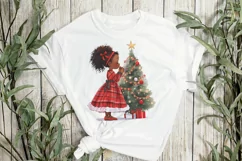 Red Plaid Christmas African Girl Clipart Product Image 2