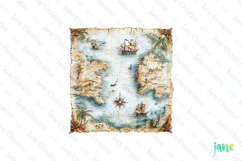 Watercolor Pirate Map Clipart Product Image 1