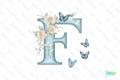 Watercolor Floral Butterflies Letter F Product Image 1