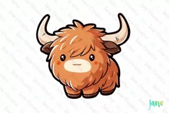 Happy Highland Cow Emoji Sublimation Clipart Product Image 1