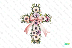 Spring Anemones Cross Coquette Bow Clipart Product Image 1