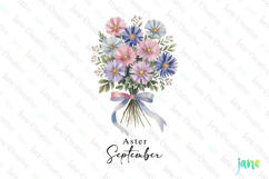 September - Watercolor Aster Birth Month Flower Clipart Product Image 1