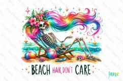 Beach Hair Don&#039;t Care Funny Summer Skeleton Product Image 1