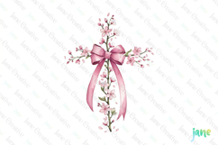 Spring Cherry Blossom Cross Coquette Bow Clipart Product Image 1