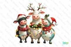 Christmas Group Of Cow Farm Animals Clipart Product Image 1