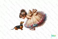 Little Girl With Dachshund Dog Clipart Product Image 1