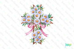 Spring Daisies Cross Coquette Bow Clipart Product Image 1