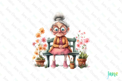 Gardening Grandma with Flowers PNG Clipart Product Image 1