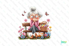 Gardening Grandma with Flowers PNG Clipart Product Image 1
