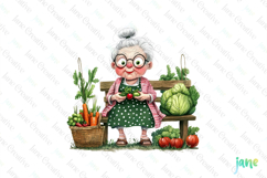 Gardening Grandma with Flowers PNG Clipart Product Image 1