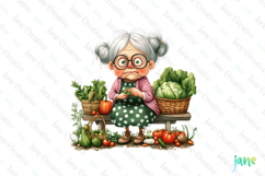 Gardening Grandma with Flowers PNG Clipart Product Image 1