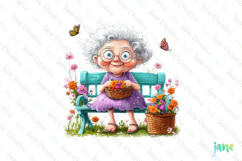 Gardening Grandma with Flowers PNG Clipart Product Image 1