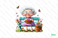 Gardening Grandma with Flowers PNG Clipart Product Image 1