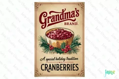 Grandma's Brand Cranberries Vintage Christmas Labels Clipart Product Image 1