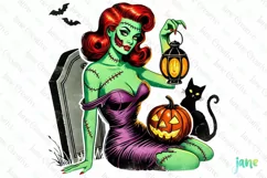 Halloween Vintage Pin-up Girl Clipart Product Image 1