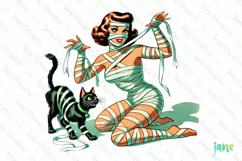 Halloween Vintage Pin-up Girl Clipart Product Image 1