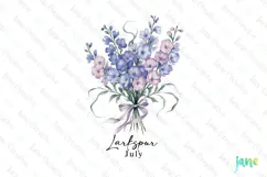 July - Watercolor Larkspur Birth Month Flower Clipart Product Image 1