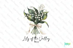 May - Watercolor Lily of the Valley Birth Month Flower Clipa Product Image 1