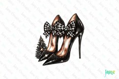 Luxury Plaid Black and White Christmas Clipart Product Image 1