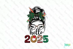 Hello 2025 Messy Bun Girl PNG Clipart Product Image 1