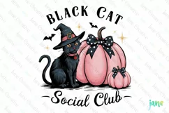 Halloween Pink Black Cat Social Club Sublimation Png Product Image 1