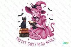 Pretty Girls Read Books Pink Halloween Png Product Image 1