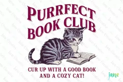 Purrfect Book Club Vintage Funny Cat Clipart Product Image 1